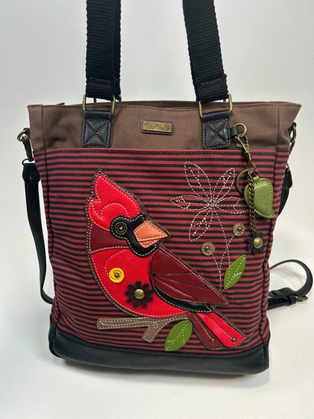 CHALA Cardinal Work Tote Faux Leather & Canvas Applique` Crossbody Shoulder Bag - Picture 9 of 14